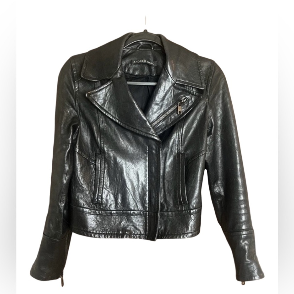 Vintage Y2K Andrew Marc // Black Leather Moto Jacket // Size XS